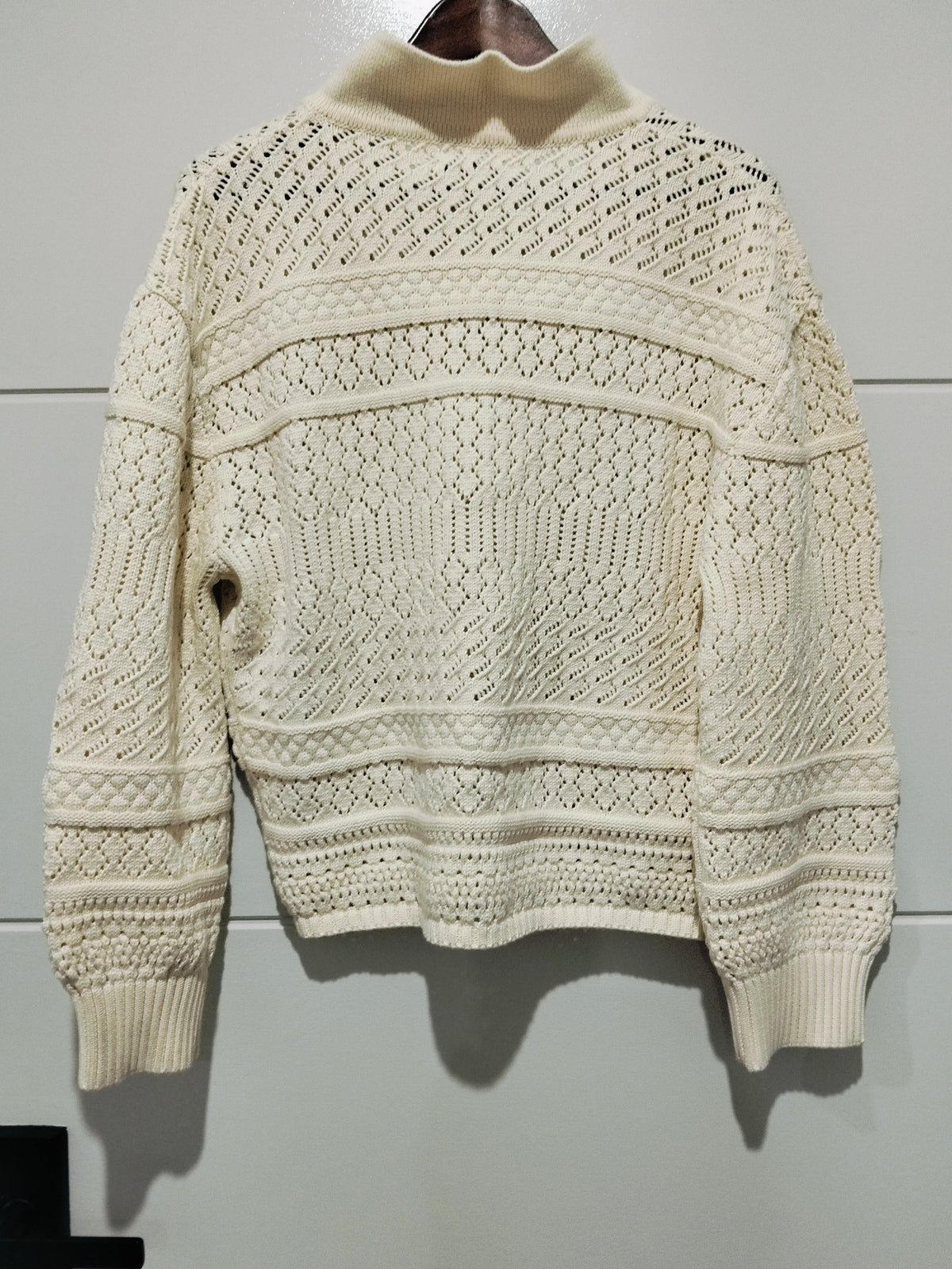 Cloud Dancer Crochet Cardigan natural cream – flat lay back view
