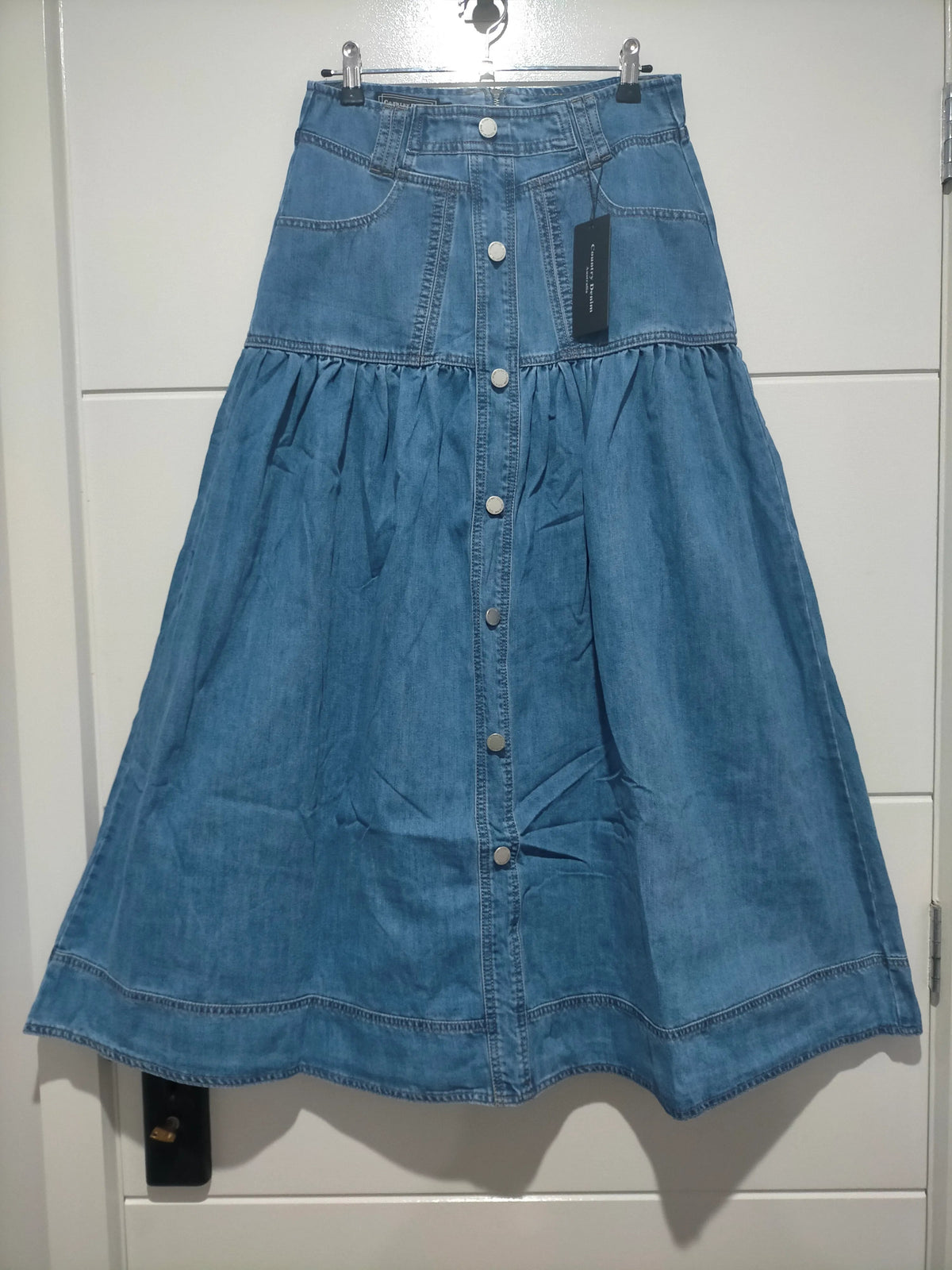 Kentucky Denim Button Front Maxi Skirt Mid Blue Kenzie Tenzie