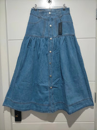 Kentucky Denim Button Front Maxi Skirt Mid Blue Kenzie Tenzie