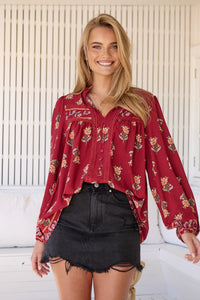Bee Blouse Grenache print