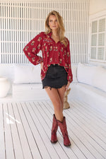 Bee Blouse Grenache print