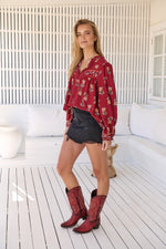Bee Blouse Grenache print
