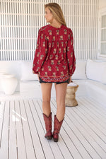 Bee Blouse Grenache print