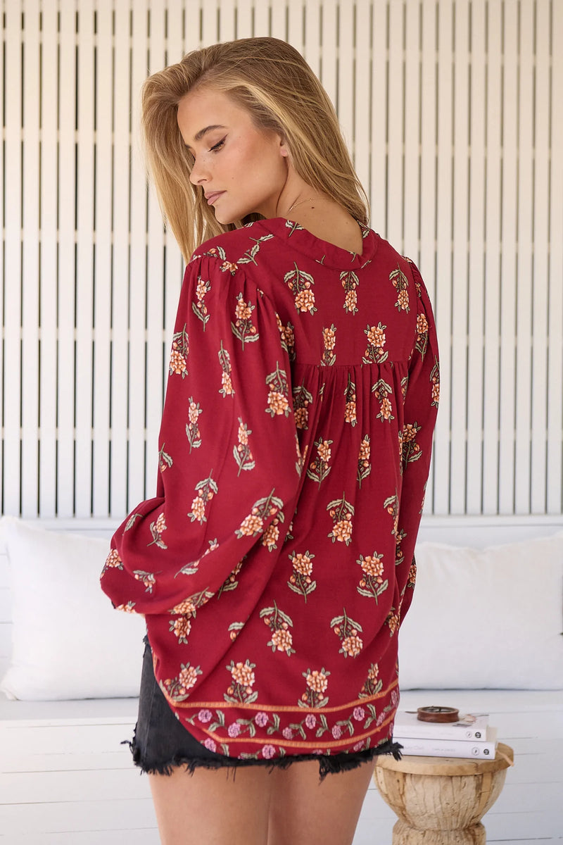 Bee Blouse Grenache print