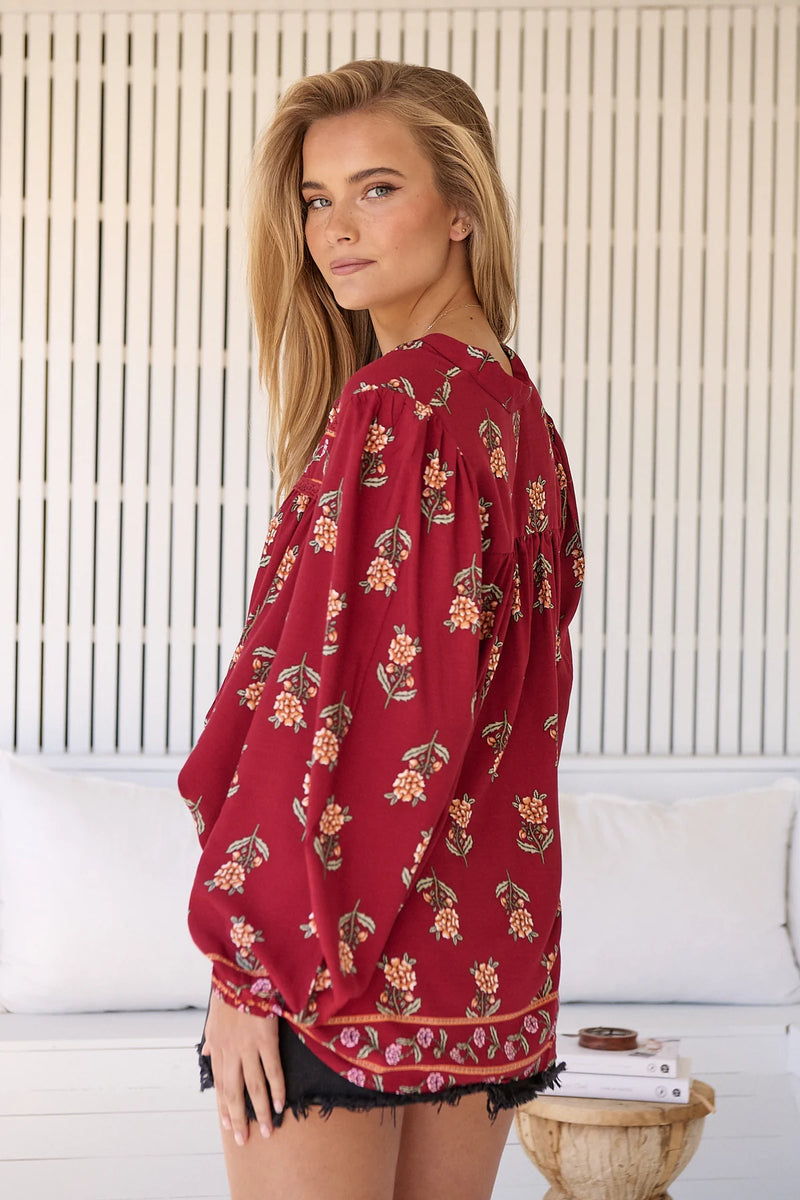 Bee Blouse Grenache print