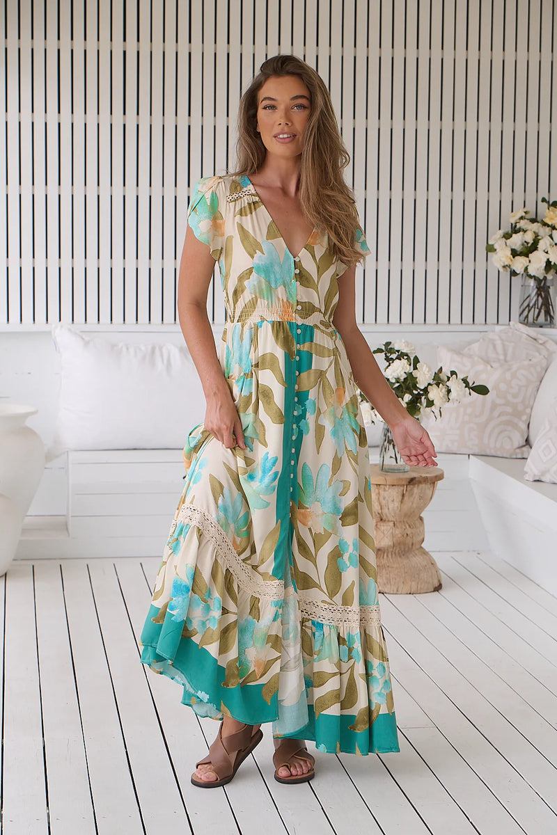 Carmen Maxi Dress Himalayan Poppy print