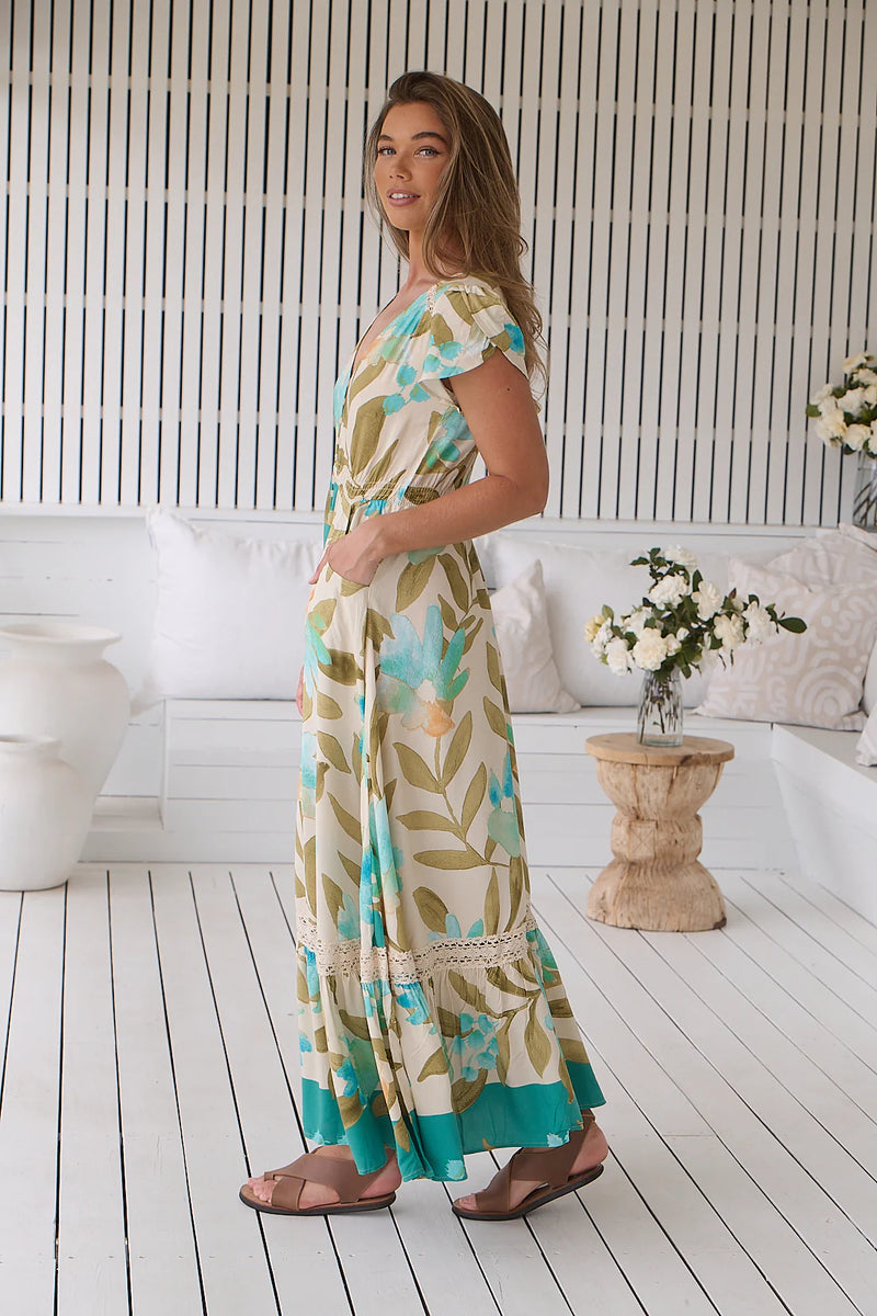 Carmen Maxi Dress Himalayan Poppy print