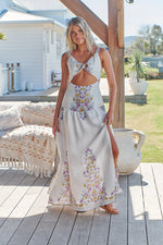 Bianca Linen Maxi Dress White Daylilies print