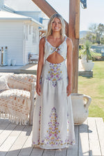Bianca Linen Maxi Dress White Daylilies print