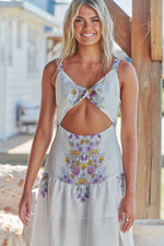 Bianca Linen Maxi Dress White Daylilies print