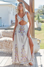 Bianca Linen Maxi Dress White Daylilies print