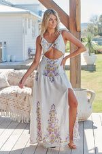 Bianca Linen Maxi Dress White Daylilies print