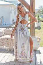 Bianca Linen Maxi Dress White Daylilies print