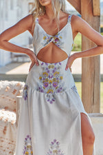 Bianca Linen Maxi Dress White Daylilies print
