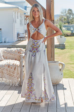 Bianca Linen Maxi Dress White Daylilies print