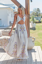 Bianca Linen Maxi Dress White Daylilies print
