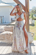 Bianca Linen Maxi Dress White Daylilies print