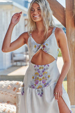 Bianca Linen Maxi Dress White Daylilies print