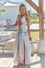 Bianca Linen Maxi Dress White Daylilies print