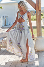 Bianca Linen Maxi Dress White Daylilies print