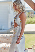 Bianca Linen Maxi Dress White Daylilies print