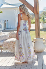 Bianca Linen Maxi Dress White Daylilies print