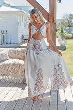 Bianca Linen Maxi Dress White Daylilies print