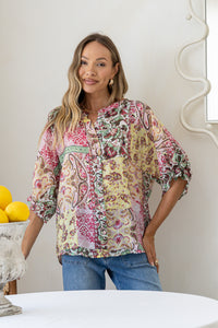 Marbella Blouse Paisley Pink print by St. Germain – model front shot