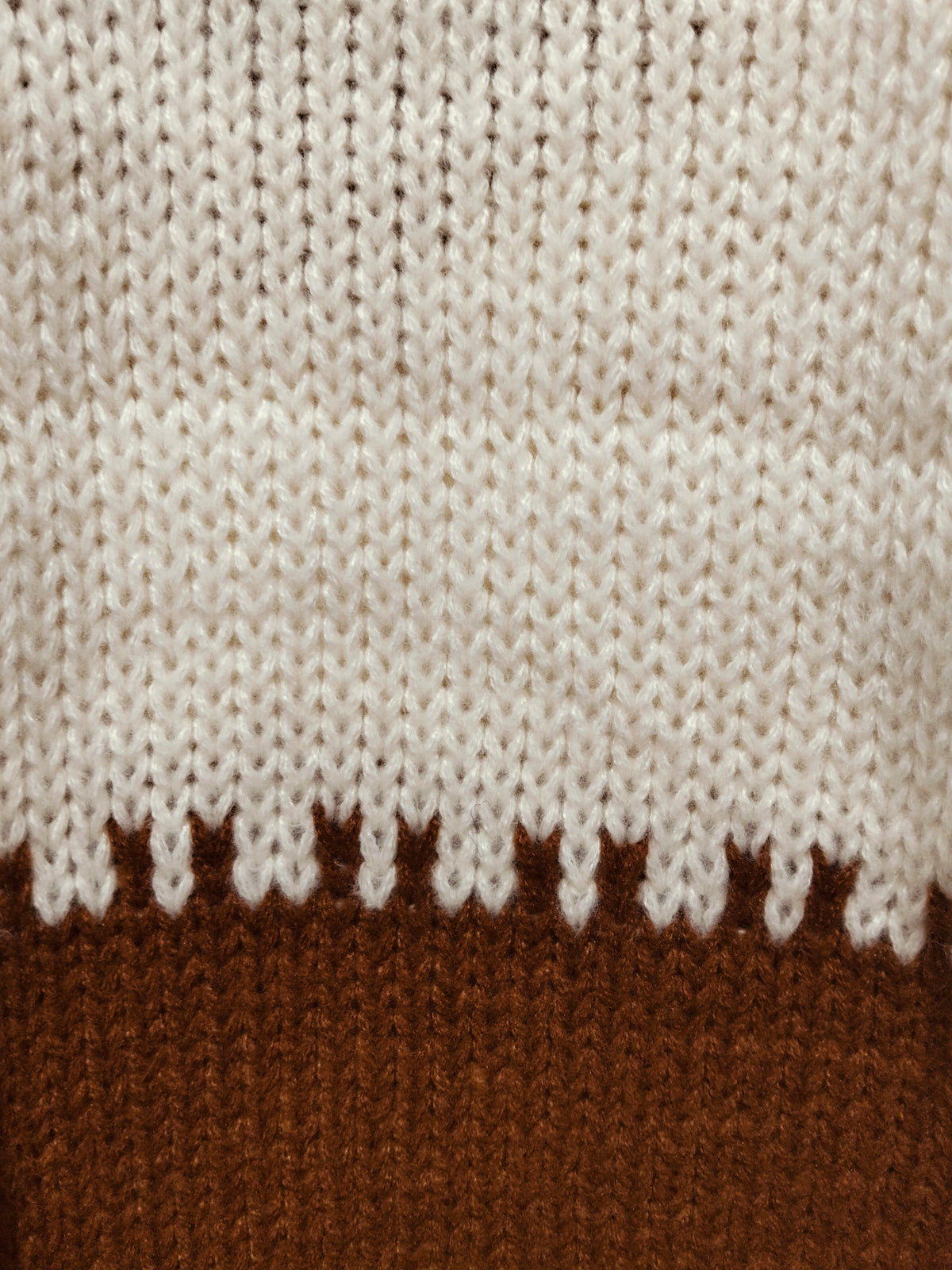 J'adore Heart Knit Jumper brown and cream – close-up of chunky knit texture and heart pattern