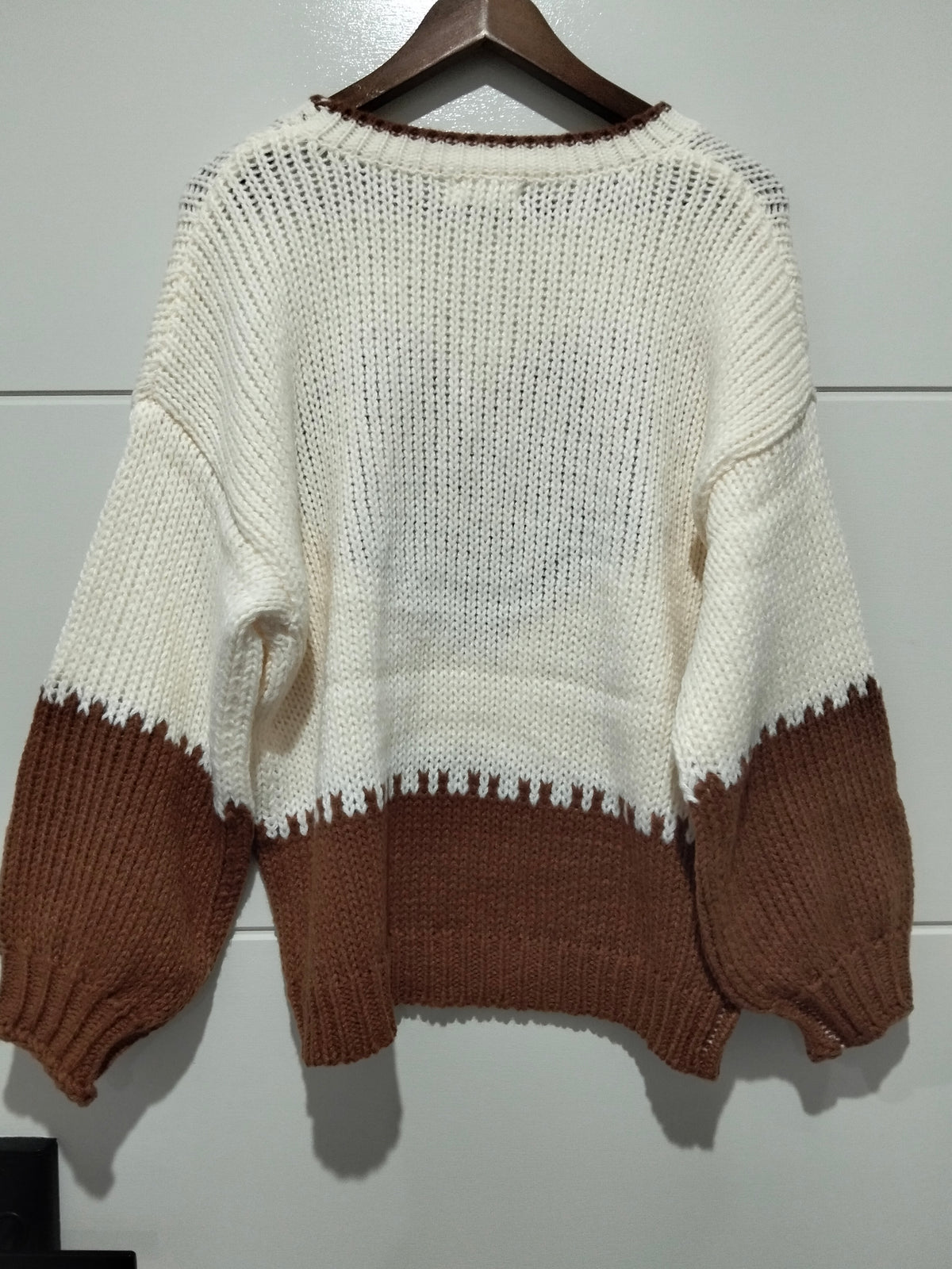 J'adore Heart Knit Jumper brown and cream – flat lay back view