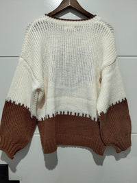 J'adore Heart Knit Jumper brown and cream – flat lay back view