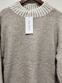 Tilly Blanket Stitch Knit Jumper mocha – flat lay close-up of front showing blanket stitch detail