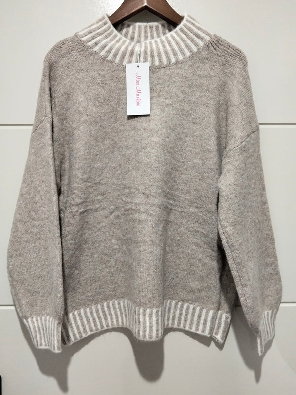 Tilly Blanket Stitch Knit Jumper mocha – flat lay front view