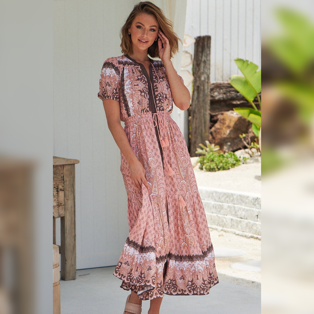 Opie Maxi Dress Coral Bells Print Kenzie Tenzie