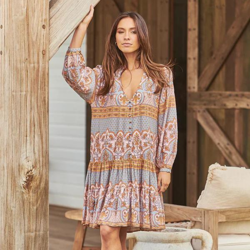 Payson Mini Dress Grey Odessa Print Kenzie Tenzie