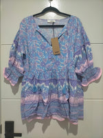 Pia Tunic Top Blue Flamingo Print Kenzie Tenzie