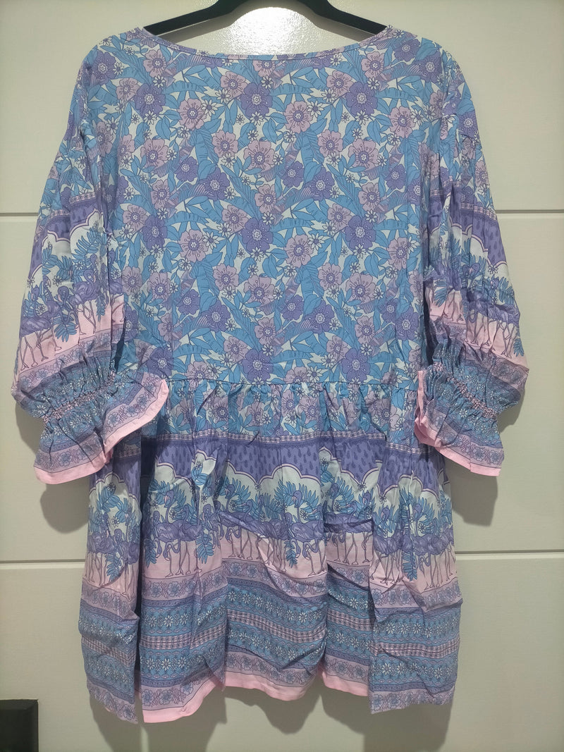 Pia Tunic Top Blue Flamingo Print Kenzie Tenzie