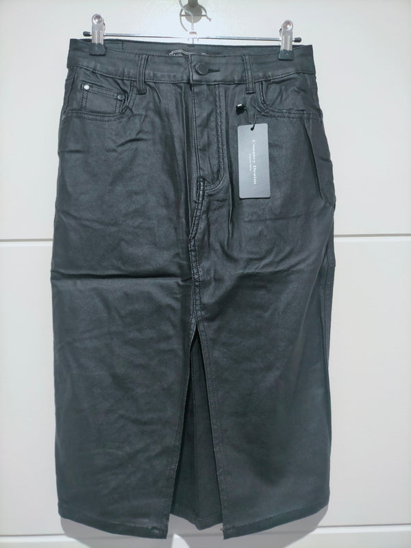 Rissie Wax Denim Midi Skirt Black Kenzie Tenzie