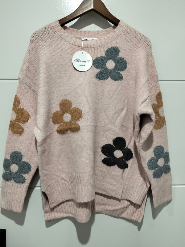 Sacha Daisy Knit Jumper blush – flat lay full front view