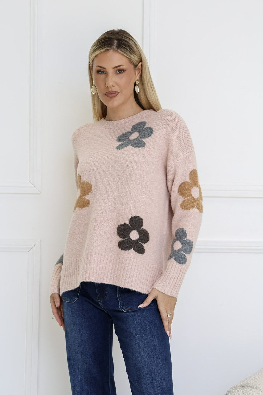 Sacha Daisy Knit Jumper blush by Miss Marlow – model lifestyle shot front view