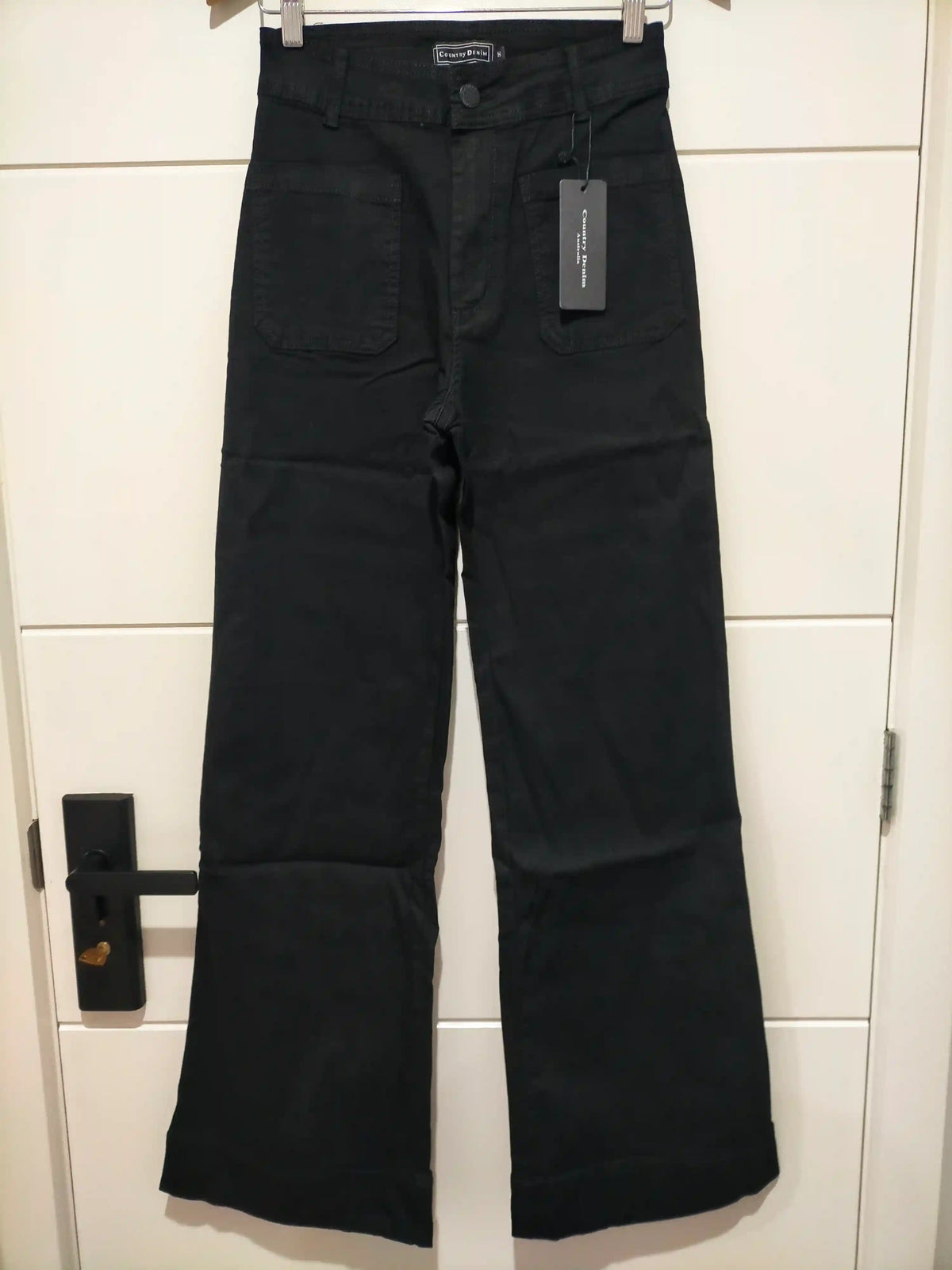 Sailor Wide Leg Pocket Jeans black – flat lay front showing full length