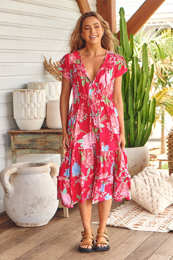 Slate Midi Dress Cerise Print Kenzie Tenzie