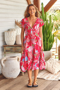 Slate Midi Dress Cerise Print Kenzie Tenzie