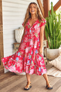 Slate Midi Dress Cerise Print Kenzie Tenzie