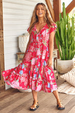 Slate Midi Dress Cerise Print Kenzie Tenzie