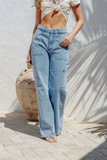 Summertime Straight Leg Cargo Jean - Washed Light Blue Kenzie Tenzie