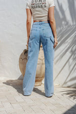 Summertime Straight Leg Cargo Jean - Washed Light Blue Kenzie Tenzie
