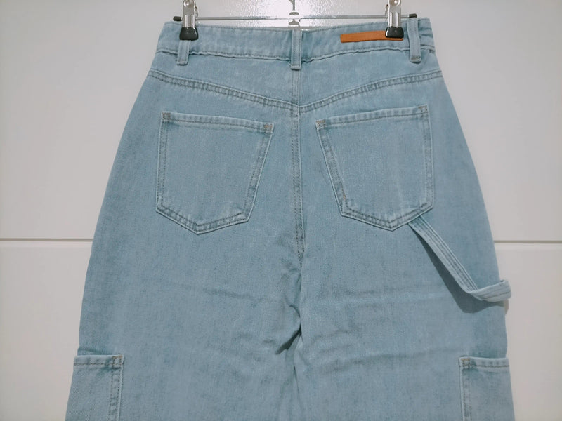 Summertime Straight Leg Cargo Jean - Washed Light Blue Kenzie Tenzie