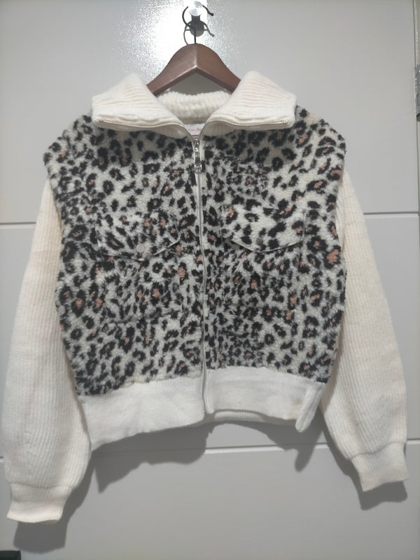 Sundays Leopard Sherpa Jacket ~ Winter White