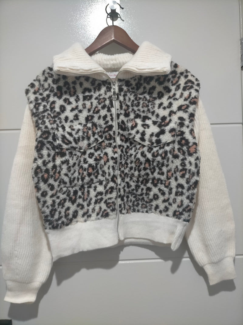 Sundays Leopard Sherpa Jacket Winter White